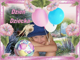 Dziewczynka w ogrodzie z balonami na dzień dziecka